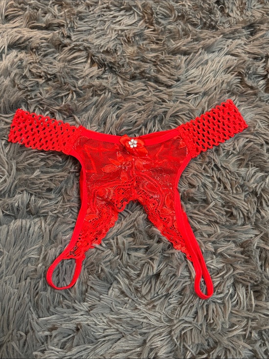 Other - Red Lace Crotchless panties Thong with Floral Accent new nwot